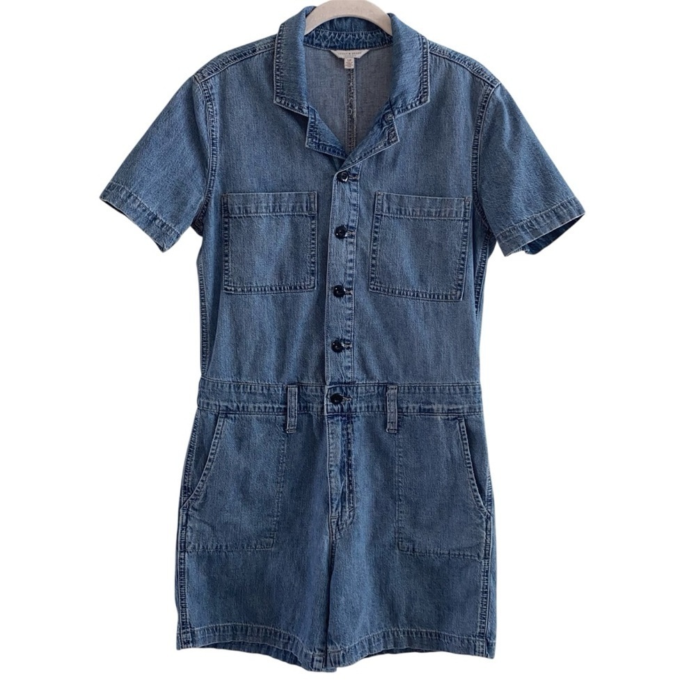 Lucky Brand Women's Denim Surplus Shortall Romper Small Utility Button Front - Picture 4 of 16